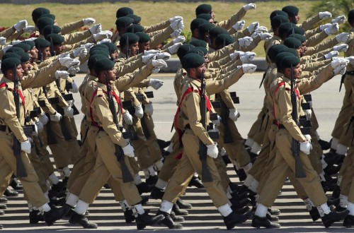 Pakistani soldiers march during the Pakistan Day parade in Islamabad March 23, 2015.
