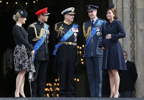 Britain's Sophie, Countess of Wessex, stands with Prince Edward, Prince Andrew, Prince William and Catherine, Duchess of Cambridge (L-R), after a flypast of military aircraft, following the Afghanistan service of commemoration at St Paul's Cathedral in London March 13, 2015. REUTERS