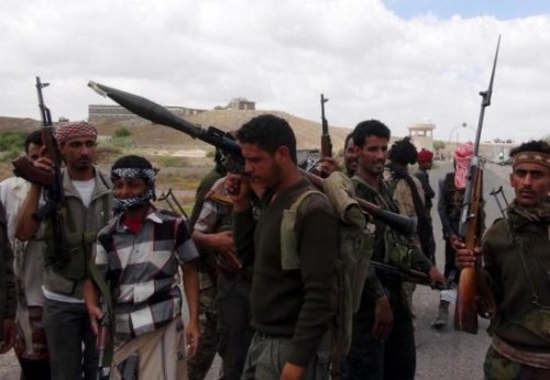 Southern People's Resistance militants loyal to Yemen's President Abd-Rabbu Mansour Hadi gather at the al-Anad air base in the country's southern province of Lahej, after seizing it March 22, 2015