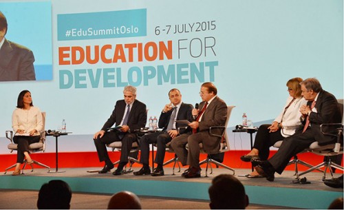 Prime Minister Nawaz Sharif speaks at Oslo Summit on Education for Development in Oslo, Norway.  