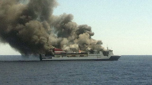 More than 150 rescued from burning ferry off Spain