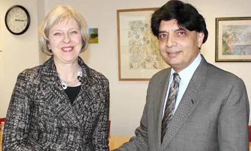 Ch Nisar calls on British counterpart Theresa May, demands ban on speeches of Altaf Hussain