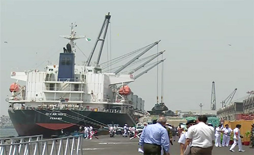 Vessel carrying containers stuck at Port Qasim