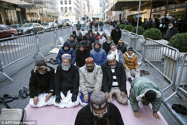 Muslim demonstrators pray outside Trump Tower in New York