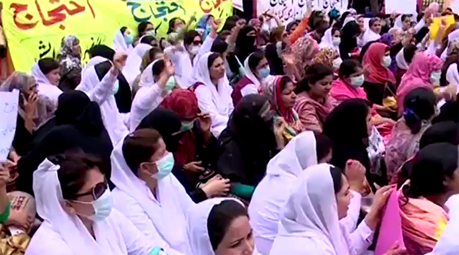Nurses continue protest for service structure at Faisal Chowk