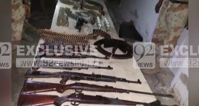 Huge cache of weapons recovered by Rangers in Karachi