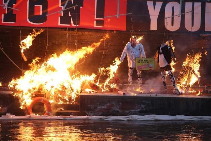 Memorabilia torched on London barge to protest punk gone rotten