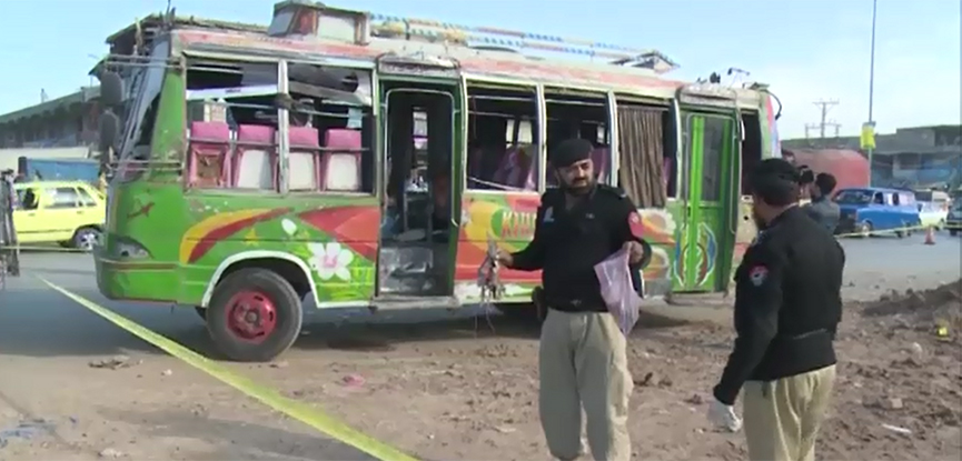 Blast damages passenger bus in Peshawar