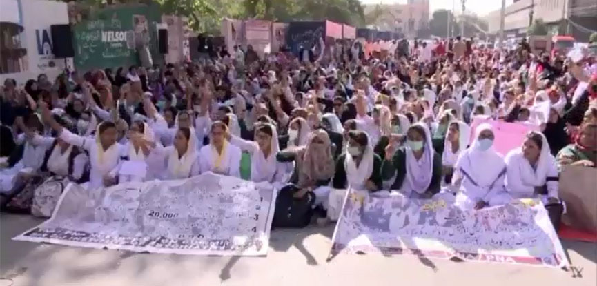 Karachi: Nurses’ protest enters third day