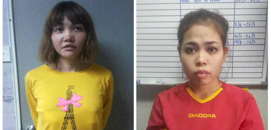 Women charged with North Korean's murder leave court in bullet-proof vests