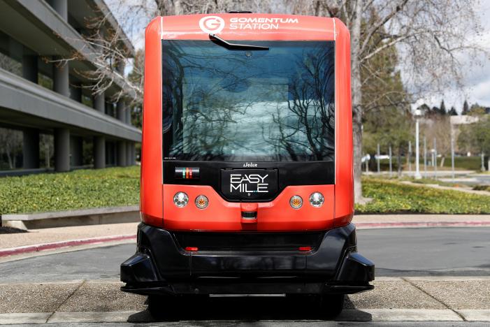 Self-driving bus with no back-up driver nears California street