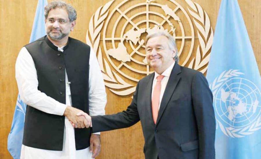 PM Abbasi meets UN Secy General Antonio Guterres