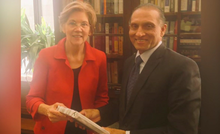 US Senator Elizabeth Warren calls on Pakistan’s envoy to US Aizaz Chaudhry