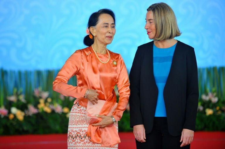 EU's top diplomat 'encouraged' by Rohingya talks with Suu Kyi