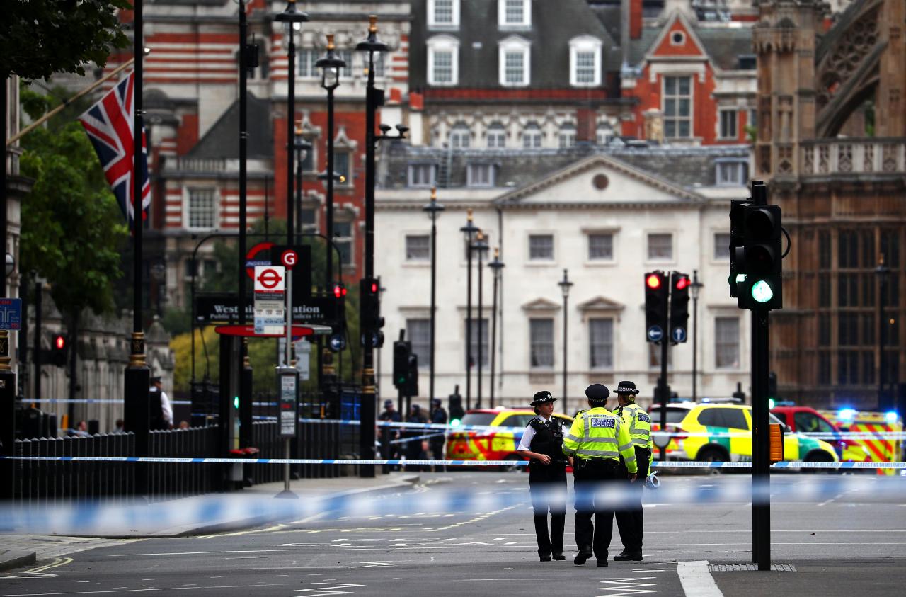 Police arrest man for terrorism offences as car hits UK parliament barriers