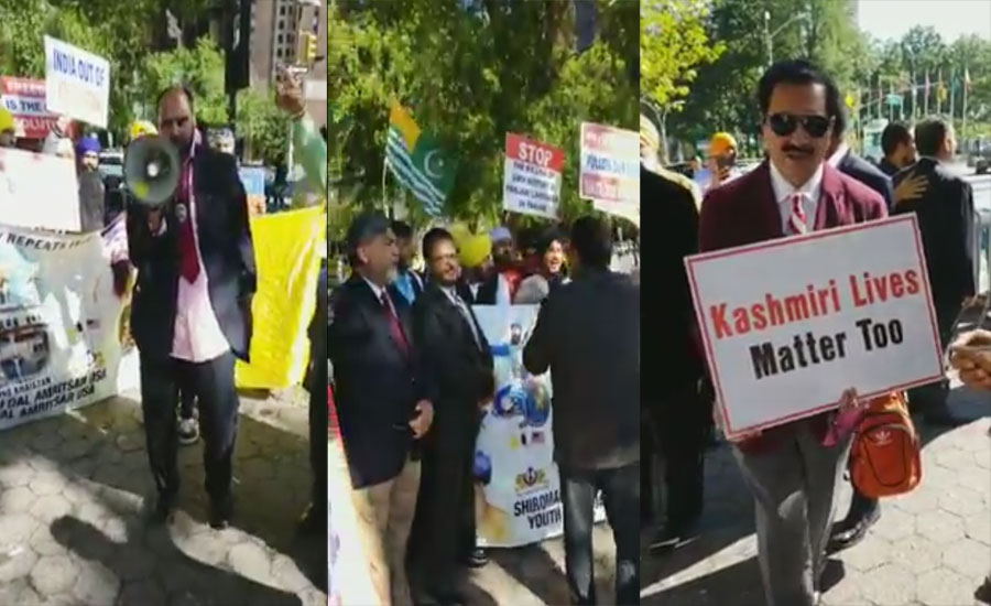 Sikhs, Kashmiris protest outside UNGA during India's Swaraj address
