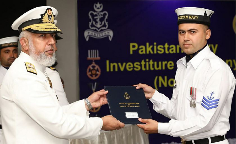 Vice Admiral Kaleem Shaukat confers military awards on officers, sailors