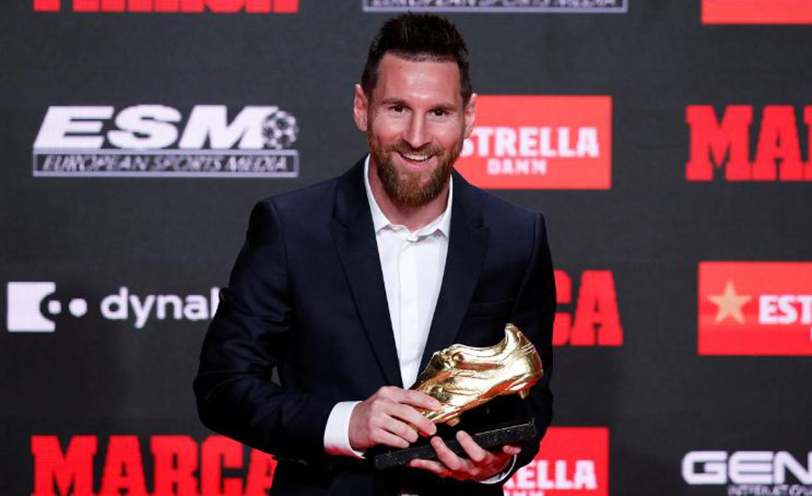 Barca's Messi receives record sixth European Golden Shoe