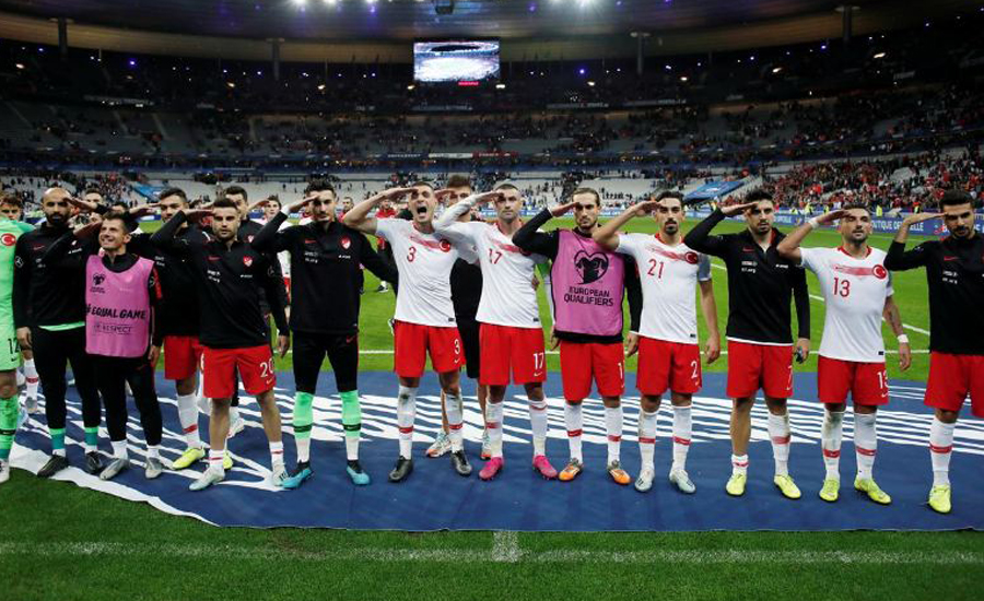 Turkey players salute Syria operation after goal against France