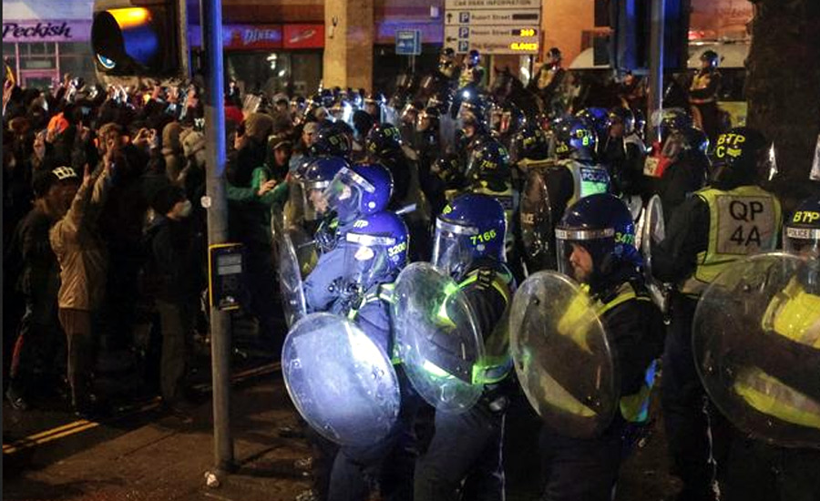 Police make arrests at violent protest in Bristol, England