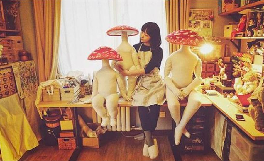 Chinese artist creates animals and mushroom-headed figures out of wool felt