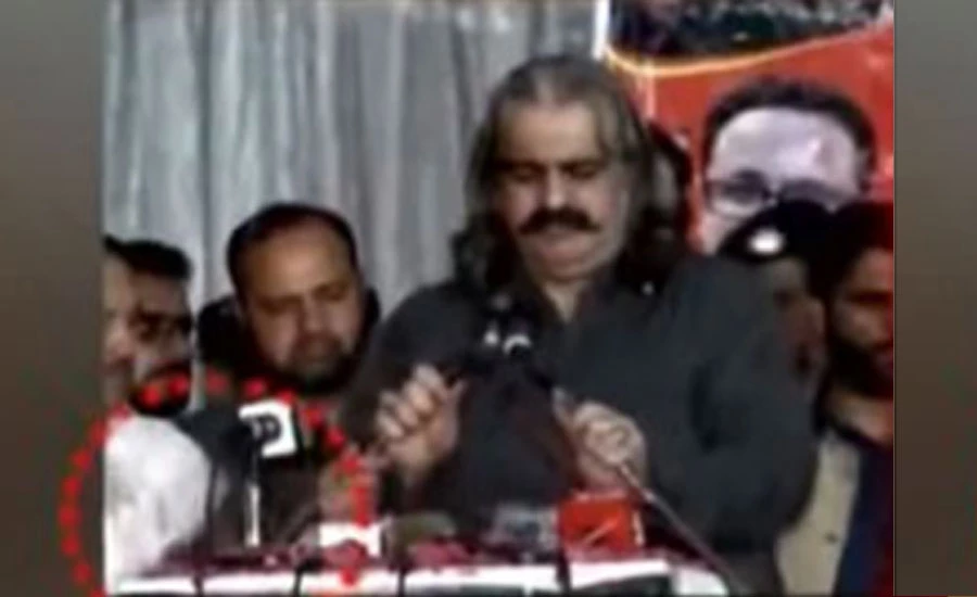 Shoe thrown at PTI's Ali Amin Gandapur during AJK election rally
