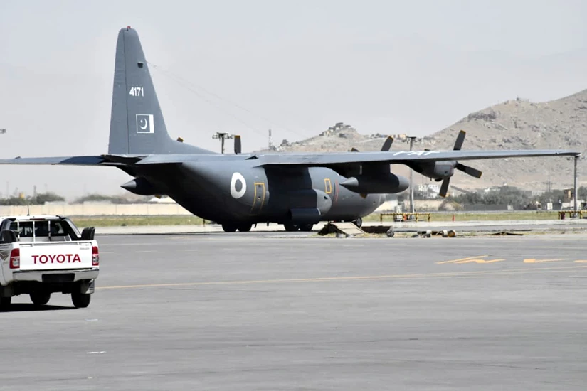 PAF C-130 aircraft carrying relief goods and medicines lands at Kabul airport