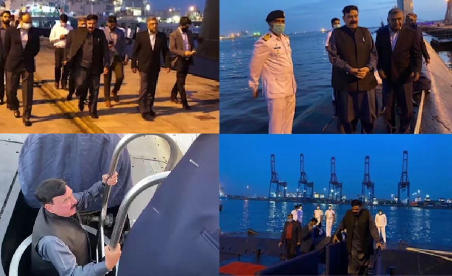 Sheikh Rasheed visits Pakistan Navy Dockyard in Karachi