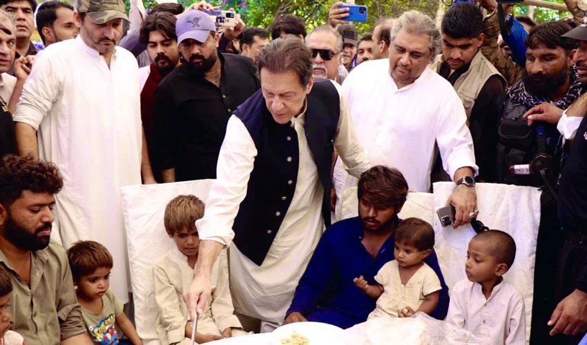 PTI chairman Imran Khan visits Sukkur, meets flood-hit families in camps