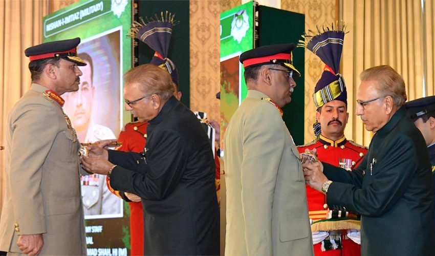 President Dr Arif Alvi confers Nishan-i-Imtiaz (Military) on CJCSC, COAS