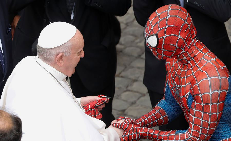 Far from home? Spider-Man drops in at the papal audience