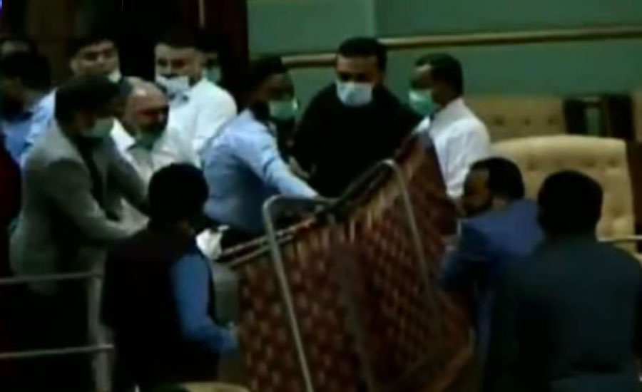 Uproar in Sindh Assembly as opposition members brought 'charpoy'